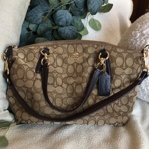 Coach Tan and Brown Signature Shoulder Bag